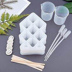 DIYの口紅収納ボックスシリコーンモールドキット  白樺の木工品のアイスクリームスティックとプラスチック製のトランスファーピペットが含まれます  ラテックス指サック  プラスチック計量カップ  ホワイト  140x90x54mm  内径：11x17mmと24x24mm  1 PC&nbsp;DIY-OC0002-91