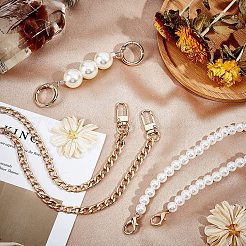 3個3スタイルアクリルイミテーションパールビーズ＆ABSプラスチック＆アイアンカーブリンクバッグストラップチェーン  留め金付き  ゴールドカラー  1個/スタイル&nbsp;FIND-WR0002-04