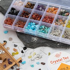 DIYミックスストーンチップビーズジュエリーセット作成キット  天然および合成の混合石チップビーズを含む  合金ペンダント＆ビーズ  真鍮イヤリングフック＆ジャンプリング  銅ワイヤー  鉄のピン  水晶の線  ストーンチップビーズ：192g /セット&nbsp;DIY-FS0002-35
