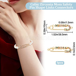 5Pcs Mother's Day Theme Brass Micro Pave Colorful Cubic Zirconia Connector Charms&nbsp;ZIRC-BBC0001-59