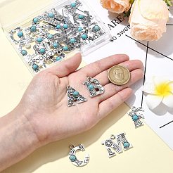 26個 26スタイル合金樹脂模造合成ターコイズペンダント  文字チャーム  アンティークシルバー  a～zの文字  25~30x19~30.5x4.5~5mm  穴：3mm  1個/スタイル&nbsp;FIND-CJ0002-31