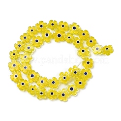 手作りミッレフィオーリガラスビーズ連売り  花  きいろ  10~12x2.6mm  穴：1mm  約40個/連  15'（38センチメートル）&nbsp;LAMP-J035-10mm-58