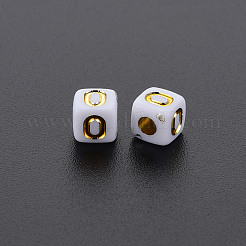 不透明な白いアクリルビーズ  ライン入り  文字でキューブ  文字.o  4.5mm  穴：2mm  約5000個/500g&nbsp;MACR-Q242-010O