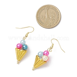アイスクリーム合金アクリルダングルイヤリング  ガラスと真鍮のピアスフック付き  ゴールドカラー  45x12.5mm&nbsp;EJEW-TA00766