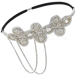 Flower Polyester Rhinestone and Alloy Plastic Pearl Tassel Chain Hair Accessories&nbsp;OHAR-WH20020-02S