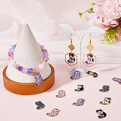 30 個 5 スタイルラックメッキ合金ペンダント  印刷  鉛フリー＆カドミウムフリー＆ニッケルフリー  猫のチャーム  ライトゴールド  ミックスカラー  21x14x2.5mm  穴：1.8mm  6個/スタイル&nbsp;FIND-SC0009-92