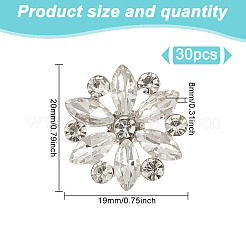 合金ラインストーンシャンクボタン30個  花  銀  20x19x8mm  穴：2mm&nbsp;BUTT-HY0001-14S