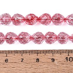 クラックル透明ガラスビーズ連売り  苺  多面カット  クリムゾン  8~9x7.5~8.5mm  穴：1.2~1.4mm  約41~43個/連  13.98~14.37インチ（35.5~36.5cm）&nbsp;GLAA-N068-04A-09
