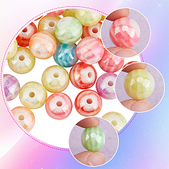 60個のabカラーメッキアクリルビーズ  ストライプラウンド  ミックスカラー  14mm  穴：2.8mm&nbsp;SACR-SC0001-40
