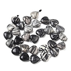 ナチュラルブラックネットストーンビーズ連売り  ハート  11~11.5x12x6mm  穴：1.1mm  約36個/連  15.35インチ（39cm）&nbsp;G-B022-27C-A