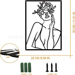 鉄の壁の芸術の装飾  フロントポーチ用  リビングルーム  キッチン  女性と長方形  電気泳動黒  300x220x1mm&nbsp;HJEW-WH0067-038
