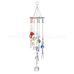 Glass & Stainless Steel Round & Teardrop & Octagonal Beads Hanging Suncatchers&nbsp;HJEW-JM04536
