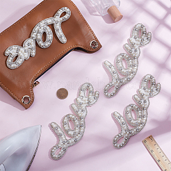 4Pcs Word Love Glass Crystal Rhinestone with Plastic Pearl Sew on Cloth Patches&nbsp;PATC-FG0003-51
