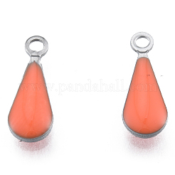 304ステンレススチールエナメルチャーム  ステンレス鋼色  ティアドロップ  ミックスカラー  12x4.5x2mm  穴：1.2mm&nbsp;STAS-N092-178