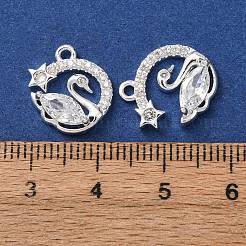 キュービックジルコニアペンダント付き真鍮  白鳥チャーム  透明  925銀メッキ  15x13x4mm  穴：1.5mm&nbsp;KK-L270-01S