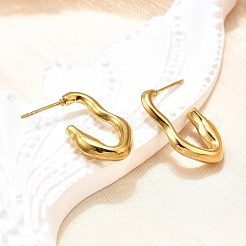 Ion Plating(IP) 304 Stainless Steel C-shape Stud Earrings&nbsp;EJEW-P197-03G
