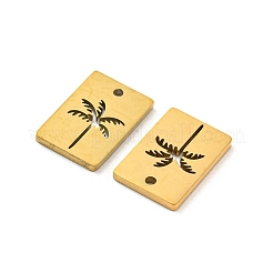 304ステンレススチールチャーム  レーザー切断  ココヤシの木  ゴールドカラー  長方形  11.8x8x1mm  穴：1mm&nbsp;STAS-H184-04C-G