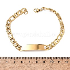304ステンレススチールIDブレスレット  女性用カーブチェーンブレスレット  イオンプレーティング（ip）  長持ちメッキ  ゴールドカラー  8.66インチ（22cm）  リンク：43x8mm&nbsp;BJEW-Z178-13G-01