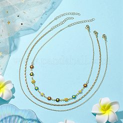 女性用真鍮ネックレスセット  花  ゴールドカラー  14.45~16.81インチ（367~427mm）  3個/セット&nbsp;NJEW-JN04805