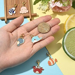 海をテーマにした合金エナメルペンダント装飾6個  合金製カニカン付き  混合図形  ミックスカラー  31~35mm&nbsp;HJEW-YW00102