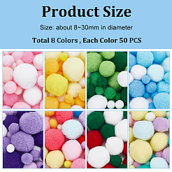 8セット8色のポリエステルボールデコレーション  ポンポムボール  DIYクラフト用  ミックスカラー  0.8~3cm  50個/カラー&nbsp;FIND-PH0021-33