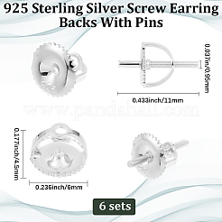 6セット925個のスターリングシルバー製イヤリングナットとピン  銀  6x4.5mm  穴：0.7mm  11x1mm  2個/セット&nbsp;STER-BBC0008-58S