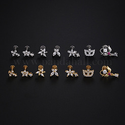 ステンレススチール製マイクロパヴェクリアキュービックジルコニア内ネジラブレット  花  ステンレス鋼色  8mm  ピン：1.2mm&nbsp;WGBE4CC-09