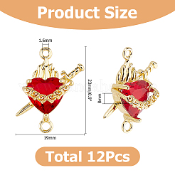 12Pcs Brass with Glass Dark Red Sacred Heart Connector Charms&nbsp;KK-HS0002-02D