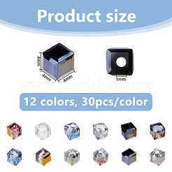 360個12色電気メッキガラスビーズ  半分メッキ  多面カット  キューブ  ミックスカラー  4x4x4mm  穴：1mm  30個/カラー&nbsp;EGLA-DC0001-14A