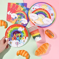 虹をテーマにした誕生日パーティーの装飾セット  ペーパータオル、紙コップ、テーブルクロス、バナー付き  カラフル  30x20x8cm&nbsp;ST-CJ0030-01
