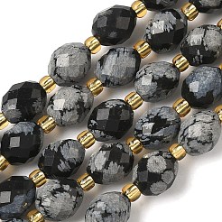 天然石スノーフレークオブシディアンビーズ連売り  多面カット  ライス  シードビーズで  8x7mm  穴：0.8mm  約37個/連  15.75''（40センチメートル）&nbsp;G-F809-A46-01