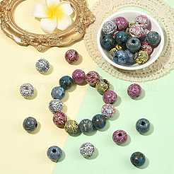 40Pcs 8 Colors Bohemian Style Printed Schima Wood Beads&nbsp;WOOD-FS0002-52