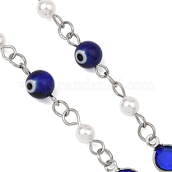 Handmade Lampwork Blue Evil Eye and 304 Stainless Steel Glass Flat Round Link Chain Bracelet Making&nbsp;AJEW-JB01644