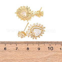 Heart Brass Micro Pave Clear Cubic Zirconia Dangle Stud Earrings&nbsp;EJEW-D346-08G
