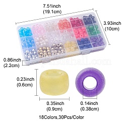 540個18色プラスチックビーズ  バレル  ミックスカラー  9x6mm  穴：3.8mm  30個/カラー&nbsp;KY-FS0001-13