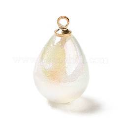 UVメッキアクリルパーツ  明るい金色の真鍮のパーツと  ティアドロップチャーム  ホワイト  19.5x12mm  穴：1.6mm&nbsp;FIND-I035-01E