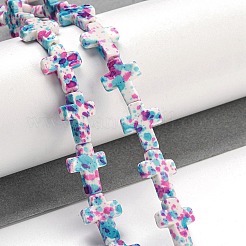 ベーキングペイント合成ターコイズビーズ連売り  エナメル  クロス  ダークターコイズ  15.5x12.5x3.5mm  穴：1mm  約24個/連  14.96~15.08''（38~38.3センチメートル）&nbsp;G-H060-01A
