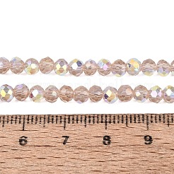 ABカラーメッキ透明ガラスロンデルビーズ連売り  多面カット  ダークサーモン  4x3.5mm  穴：0.6~0.9mm  約105~115個/連  14.37~16.14''（36.5~41センチメートル）&nbsp;EGLA-T029-4mm-10D