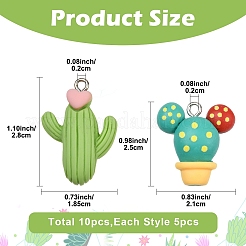 10個 2スタイル 不透明樹脂製植物ペンダント  プラチナメッキの鉄製ループ付きサボテンチャーム  ミックスカラー  25~28x18.5~21x6.5~7mm  穴：2mm  5個/スタイル&nbsp;RESI-YW0005-66