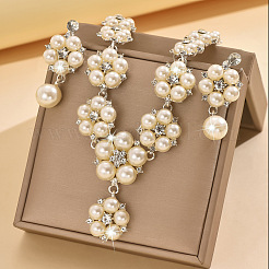 Flower Alloy Crystal Rhinestone & Plastic Pearl Link Chain Necklaces & Stud Dangle Earrings Sets&nbsp;FS-WGC22CC-02