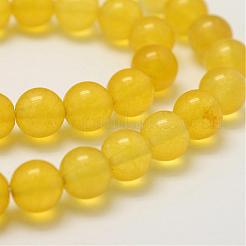天然石ホワイトジェイドビーズ連売り  染め＆加熱  ラウンド  きいろ  8mm  穴：1mm  約48~50個/連  14.5インチ（37cm）&nbsp;G-G687-36E-8mm