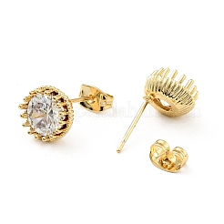 Clear Cubic Zirconia Flat Round Stud Earrings&nbsp;KK-D080-21G
