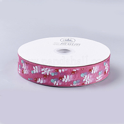 花柄プリントポリエステルオーガンジーリボン  ショッキングピンク  1インチ（25mm）  約100ヤード/ロール&nbsp;ORIB-Q034-02