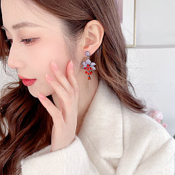 Flower with Teardrop Brass Micro Pave Cubic Zirconia Dangle Stud Earrings&nbsp;FS-WGED40D-01