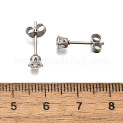 キュービックジルコニアスタッドピアス  304ステンレススチールベース付き  フラットラウンド  ステンレス鋼色  4mm  ピン：0.7mm&nbsp;STAS-E051-3B