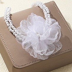 女性用フラワークロスプラスチックパールビーズ2連チョーカーネックレス  ホワイト  13.39インチ（34cm）&nbsp;FS-WG3C4B4-01