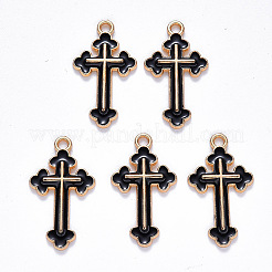 合金エナメルチャーム  クロス  ライトゴールド  ブラック  25x14x2mm  穴：1.8mm&nbsp;LS-ENAM-S121-059A