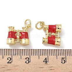 真鍮製エナメルペンダント  望遠鏡のチャーム  丸カン付き  ラックめっき  18KGP本金メッキ  鉛フリー＆カドミウムフリー  長持ちメッキ  ファイヤーブリック  17x15x5mm  穴：3.5mm&nbsp;KK-P325-23G-02