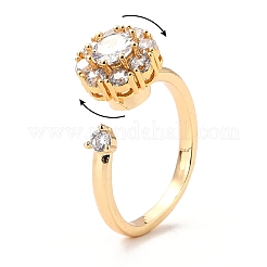 Flat Round Cubic Zirconia Rotatable Cuff Ring for Calming Worry Meditation&nbsp;RJEW-P025-03