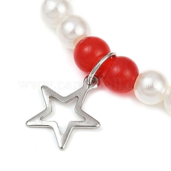 Dyed Round Natural Malaysia Jade with ABS Plastic Pearl Beaded Stretch Bracelets for Women&nbsp;BJEW-JB11643-03